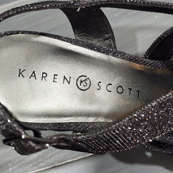 Karen Scott Belindah Sandals Size 9.5 M Metallic Pewter Open Toe Slingback Heels - Picture 8 of 13
